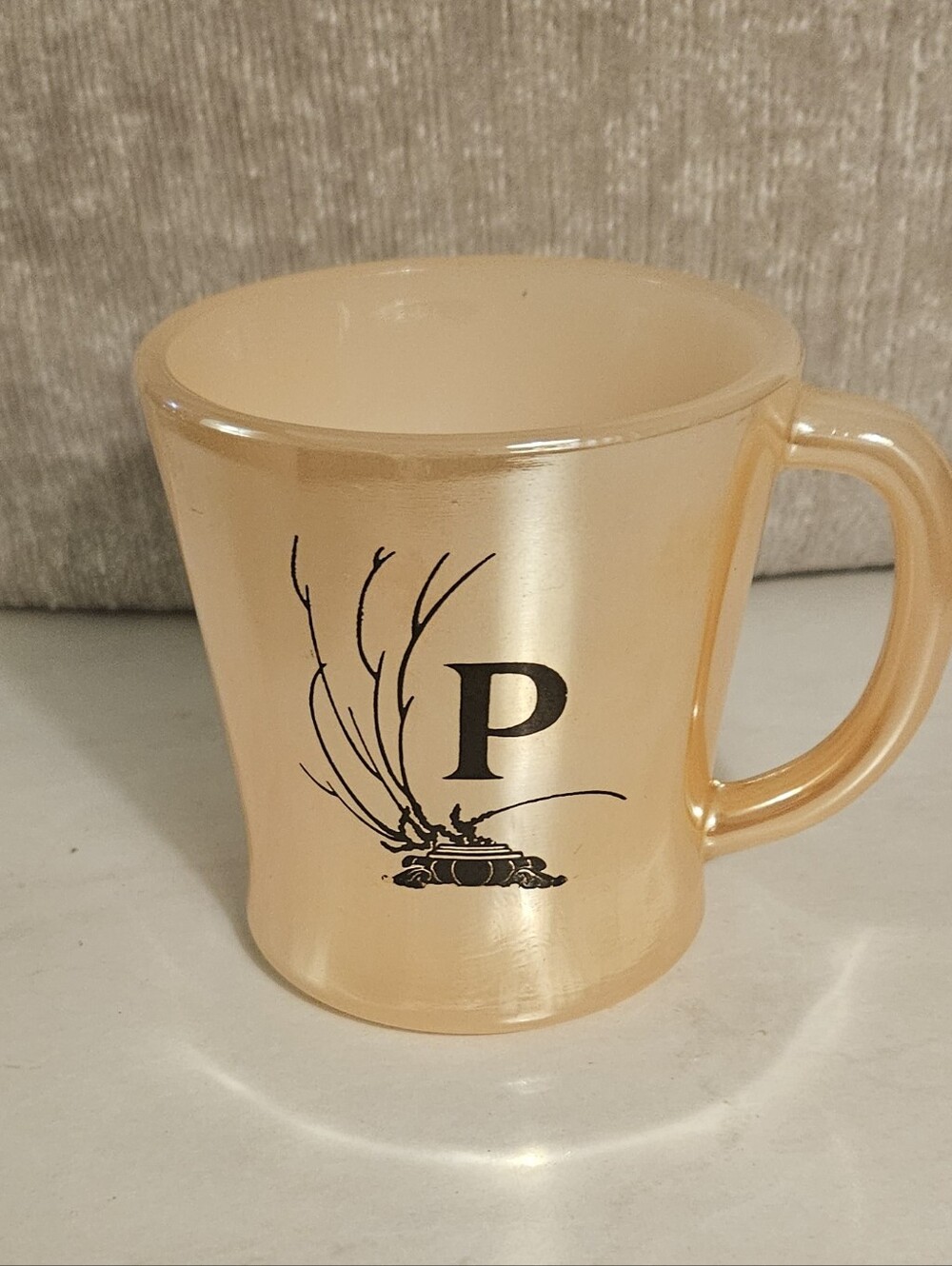VINTAGE RARE GLASBAKE PEACH LUSTER LETTER P